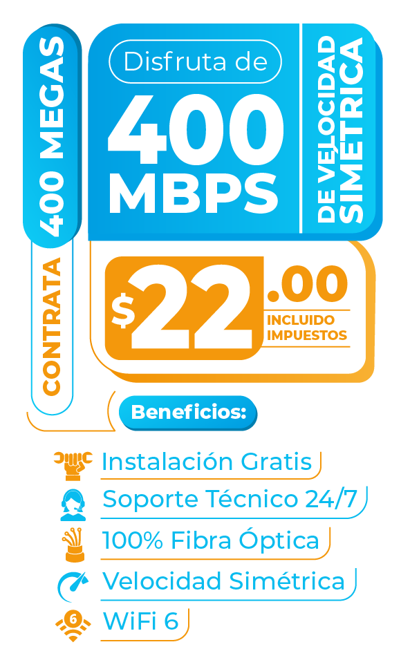Plan Fibra Óptica 400MEGAS - Servicetel